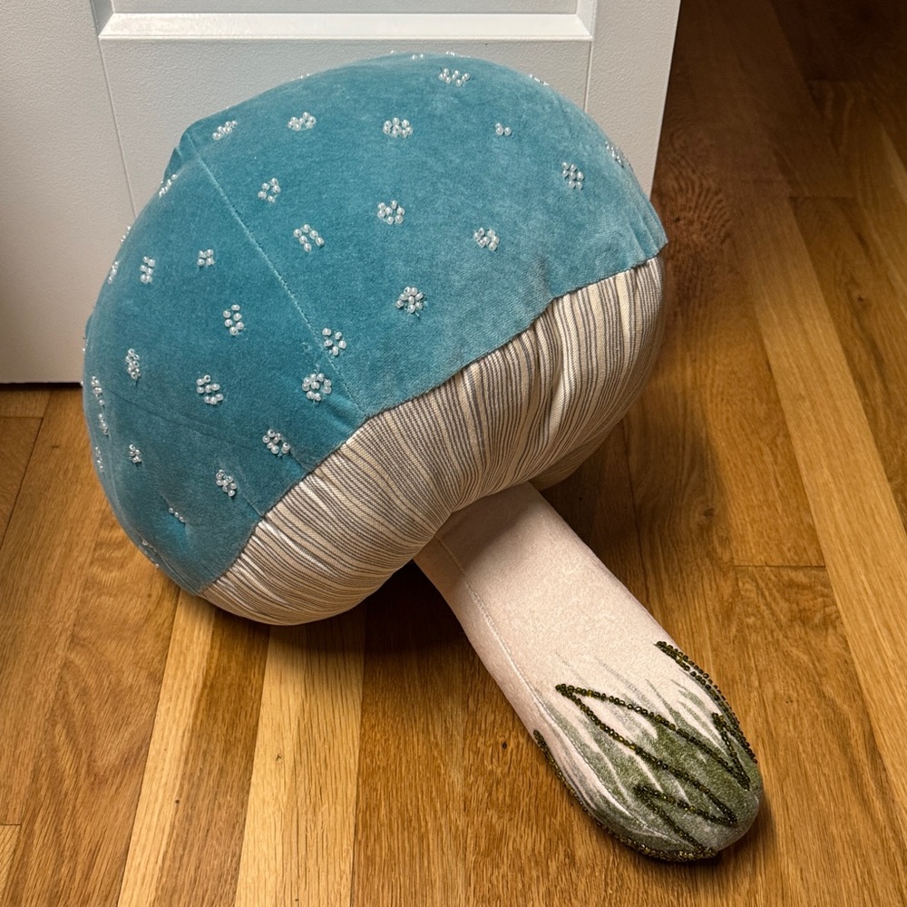 Teal and Cream Mushroom Accent Pillow